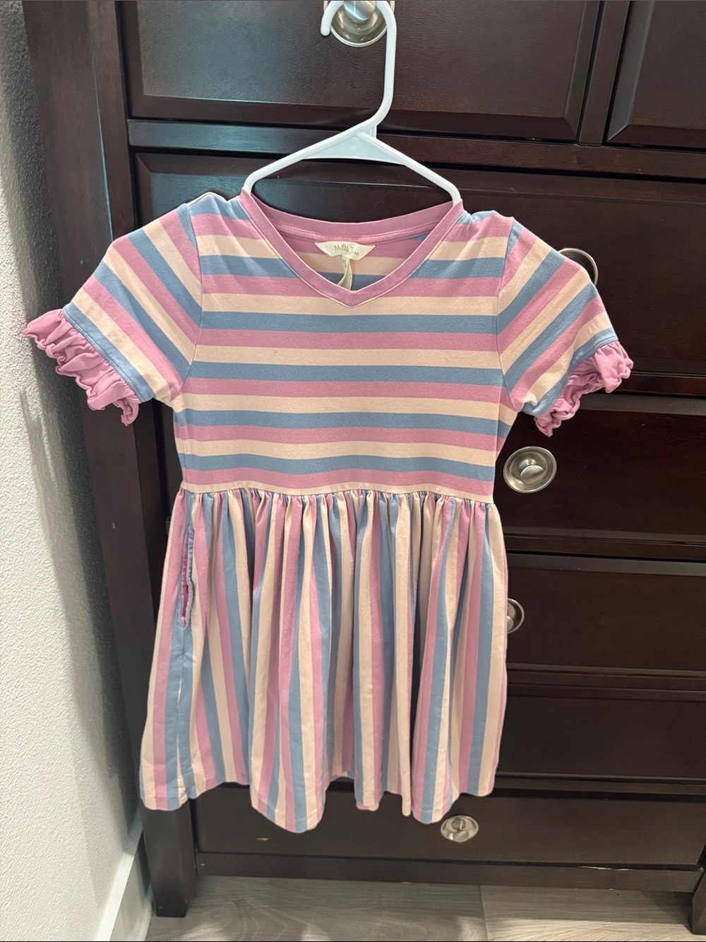Matilda Jane Pastel Stripe Short Sleeve Dress in Pink & Blue